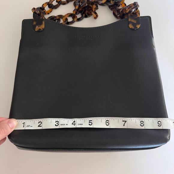 Ralph Lauren Black Leather Tortoise Chain Link Small Tote Bag Made in Italy - Picture 9 of 12